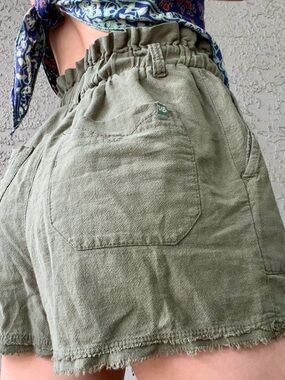 Olive High-Waist Paperbag Women's Shorts